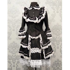 Wednesday Addams Style Dress - Gothic  Black and White Ruffle Dress